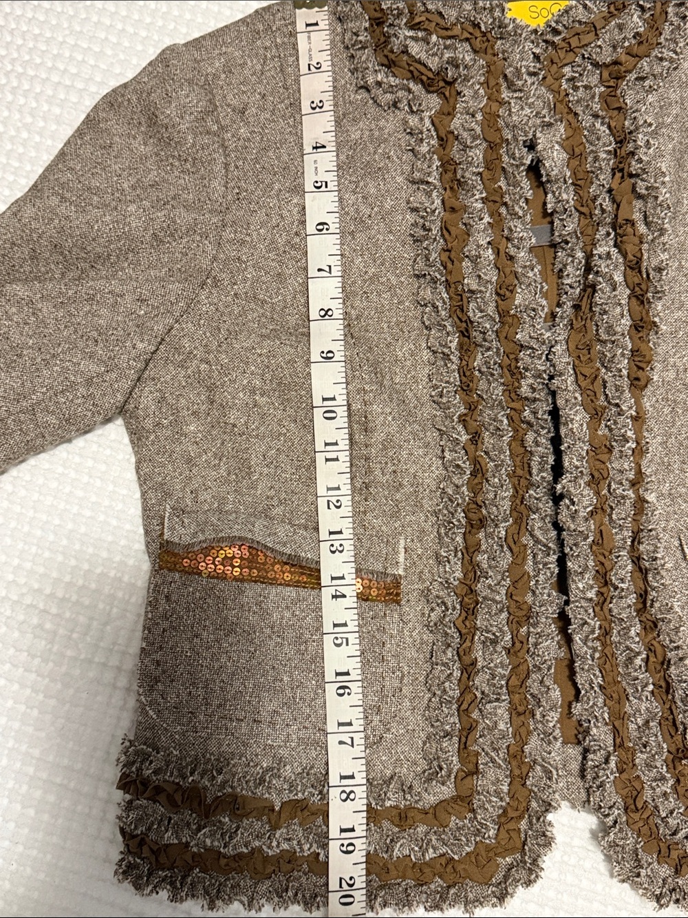 St. John Beige Tweed Blazer with Ruffle Trim - Picture 10 of 10